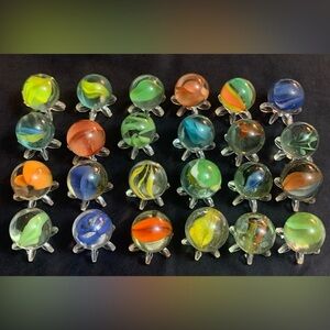 (24)pcs Machine Made Cat's Eye Multi-Color Vintage Glass Marble Lot .58"-.67"